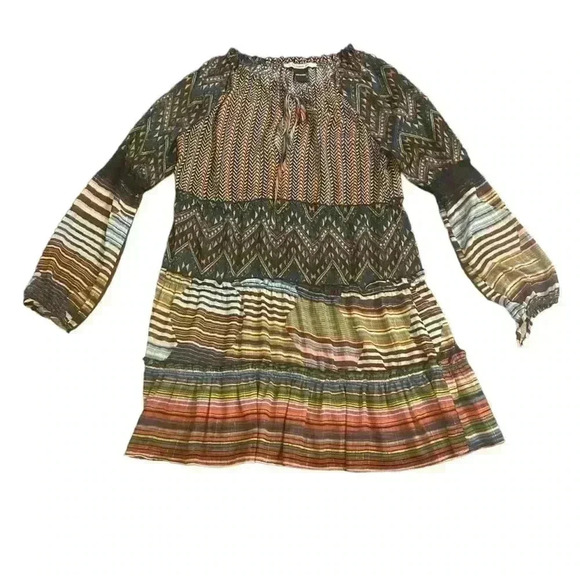 Desigual Lena Tiered Dress Womens Size 44 US Large Multicolor Lined Sheer Ruffle - Picture 2 of 11